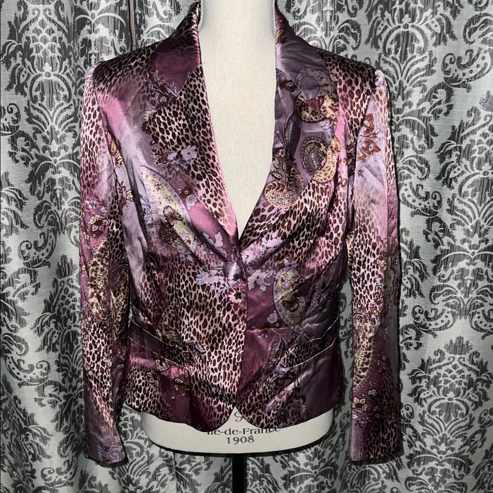 Maxime Paris 100% Silk Paisley Leopard Print Blazer